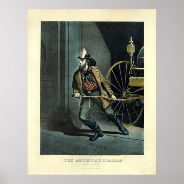 Poster Vintage Currier & Ives The American Fireman (Frente)