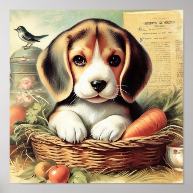 Poster Vintage Cute Beagle Puppy (Frente)