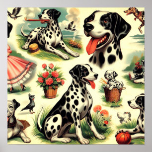 Poster Vintage Cute Dalmatian Seamless