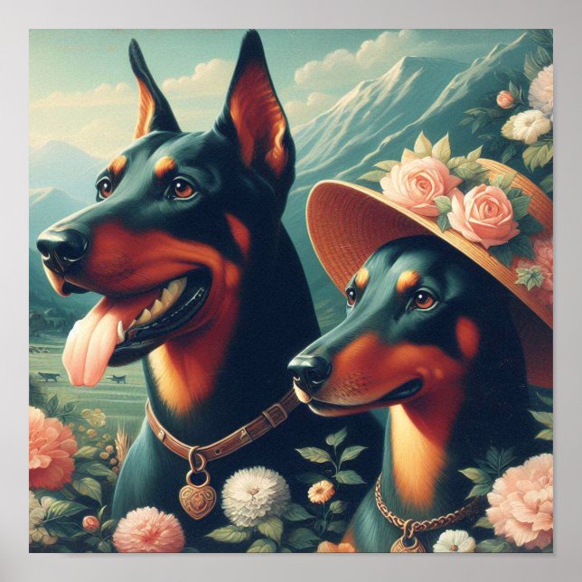 Poster Vintage Cute Doberman Painting (Frente)