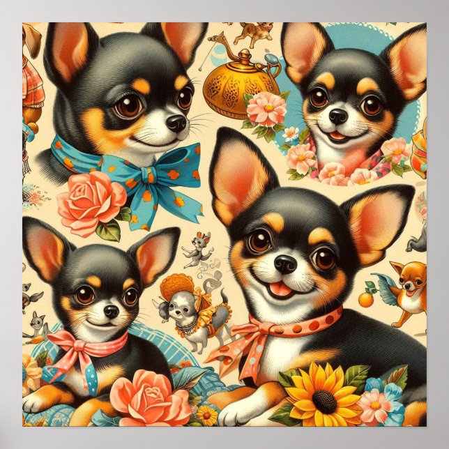 Poster Vintage Cute Seamless Chihuahua (Frente)