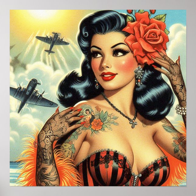 Poster Vintage Cute Tattoo Girl (Frente)