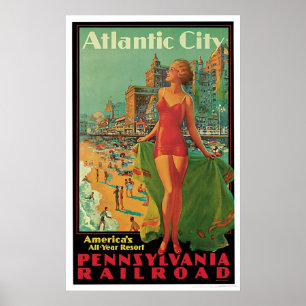 Poster Vintage da estrada de ferro de Atlantic City