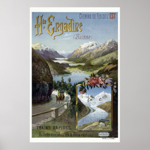 Poster Vintage da estrada de ferro de Suiça Engadin