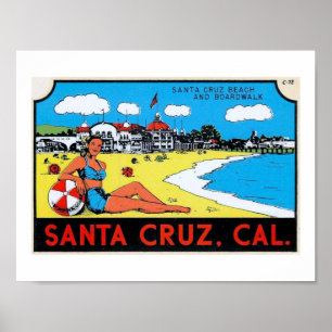 Poster Vintage da etiqueta da bagagem de Santa Cruz,