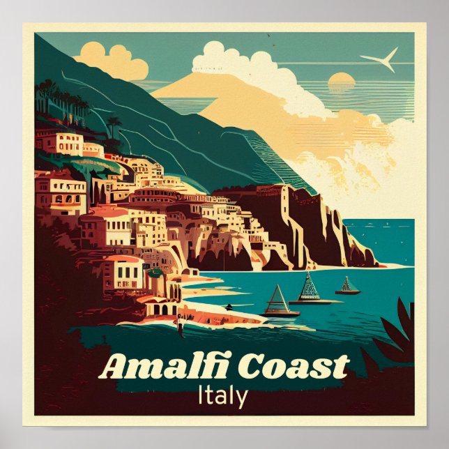 Poster Vintage da Praça da Costa Amalfi (Frente)