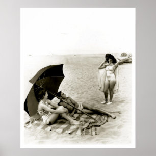 Poster Vintage da praia de Oregon do beira-mar da menina