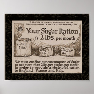 Pôster Vintage da ração do açúcar WW1