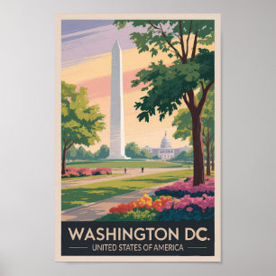 Poster Vintage da Viagem de Ilustração de Washington DC