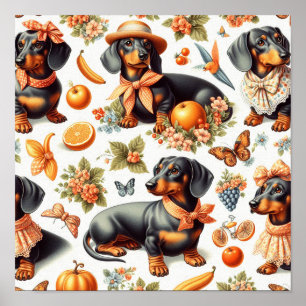 Poster Vintage Dachshund Seamless