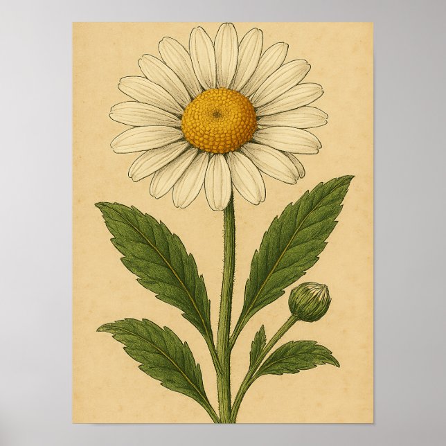 Poster Vintage Daisy on Weathered Paper (Frente)