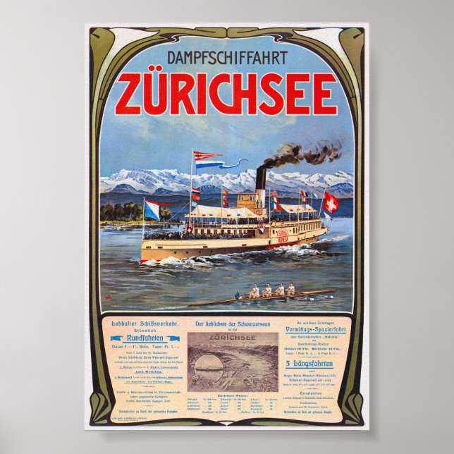 Poster vintage Dampfschiffahrt Zürichsee 1900 (Frente)