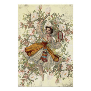 Pôster Vintage Dancing Gypsy Floral Mix and Match Poster