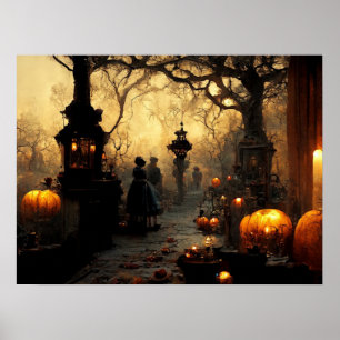 Poster Vintage Dark Halloween Night Street