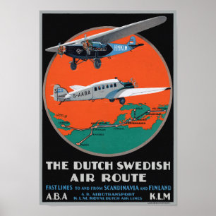 Poster vintage de 1930 da Rota Aérea Sueca