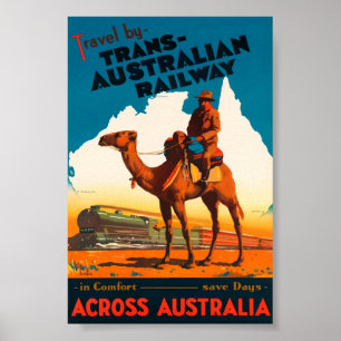 Poster vintage de Caminhos de Ferro Trans Austráli