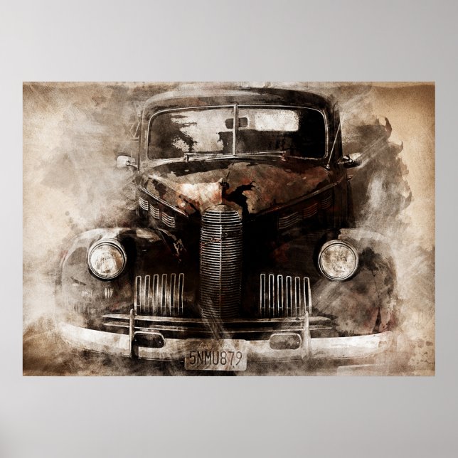 Poster vintage de Carro Antigo (Frente)