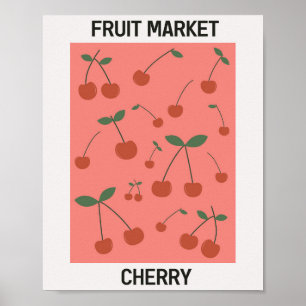 Poster vintage de cereja do mercado de fruta