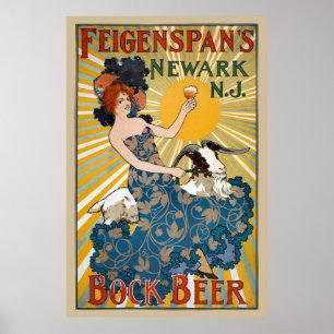 Poster vintage de cerveja de Bock de Feigenspan em