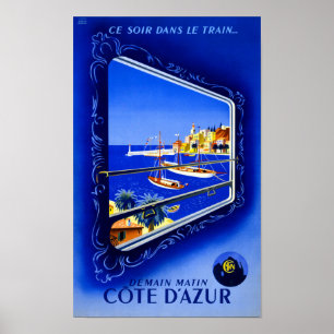 Poster vintage de Cote d'Azur restaurado