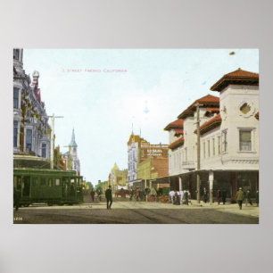 Pôster Vintage de Fresno Califórnia da rua de J
