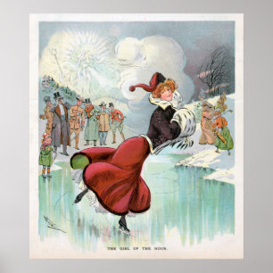Poster vintage de Mulher Ice Skating
