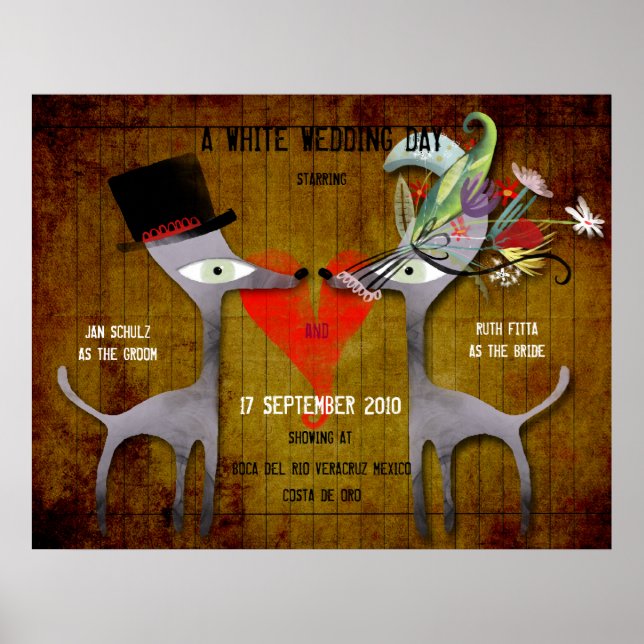 Poster Vintage de noiva do casamento branco (Frente)