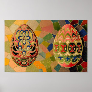 Pôster Vintage de Ovos Pintados com Saudações de pásco