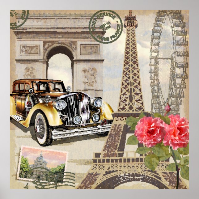 Poster vintage de Paris. vintage, poster, paris, v (Frente)