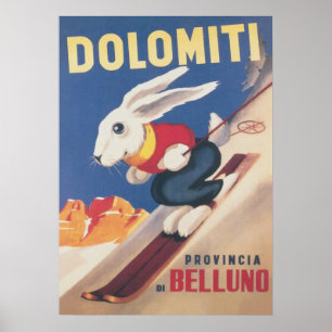 Poster vintage de Pernalonga de Esqui Dolomado
