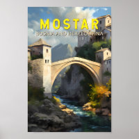 Vintage de pintura a óleo de Mostar Stari Most Via