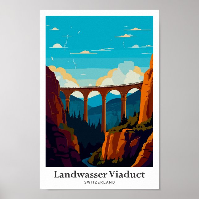 Poster Vintage de Suiça de Viaduto de Landwasser (Frente)