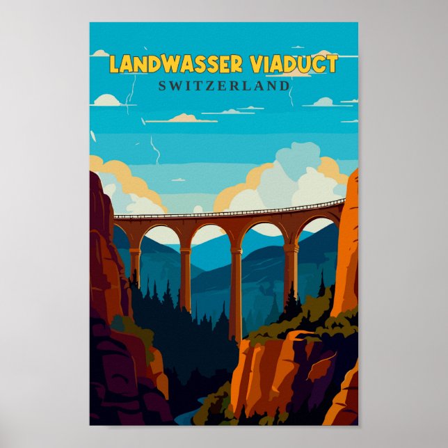 Poster Vintage de Suiça de Viaduto de Landwasser (Frente)