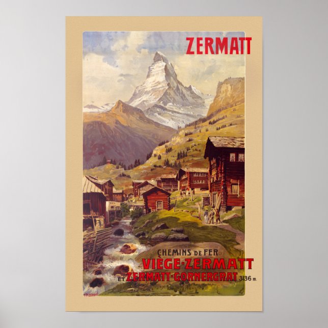 Poster vintage de Suiça Zermatt 1900 (Frente)