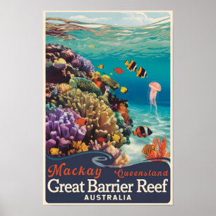 Poster Vintage de Viagem de barreira de recife do Excelen