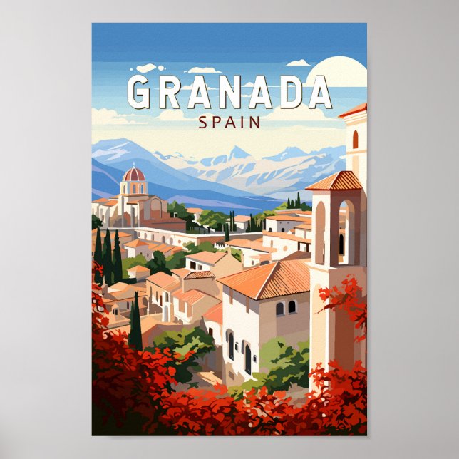 Poster Vintage de Viagem de Espanha de Granada (Frente)