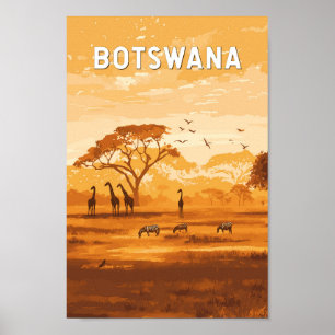 Poster Vintage de Viagem de ilustração do Botswana