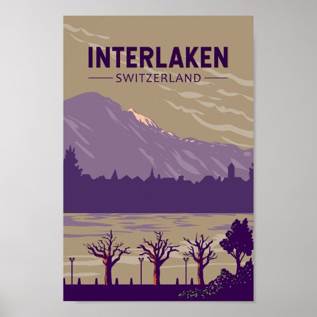 Poster Vintage de Viagem de Suiça de de Interlaken (Frente)