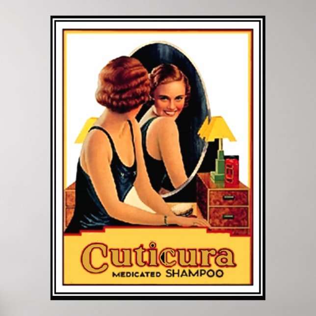 Poster vintage de xampu medicado com Cuticure (Frente)