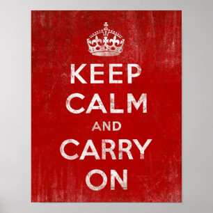Poster Vintage Deep Red Distress Mantenha-se Calmo e cont