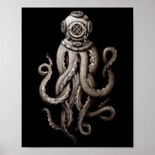 Poster Vintage Deep Sea Divers Cthulhu Octopus