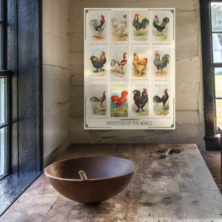 Poster Vintage Design International Roosters Kitchen