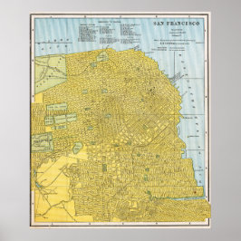 Poster Vintage Detailed Golden San Francisco Map 1888