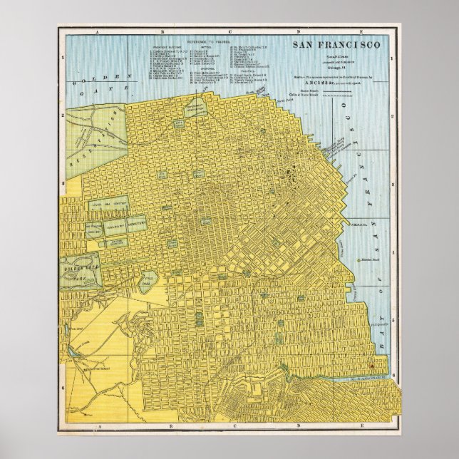 Poster Vintage Detailed Golden San Francisco Map 1888 (Frente)