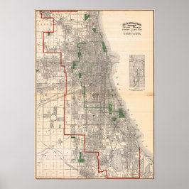 Poster Vintage Detailed Roads Map of Chicago