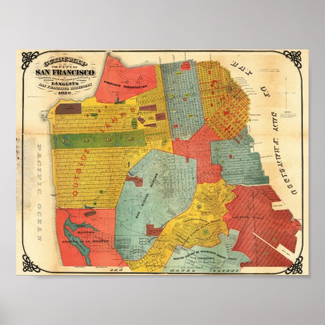 Poster Vintage Detailed San Francisco Map 1876 (Frente)