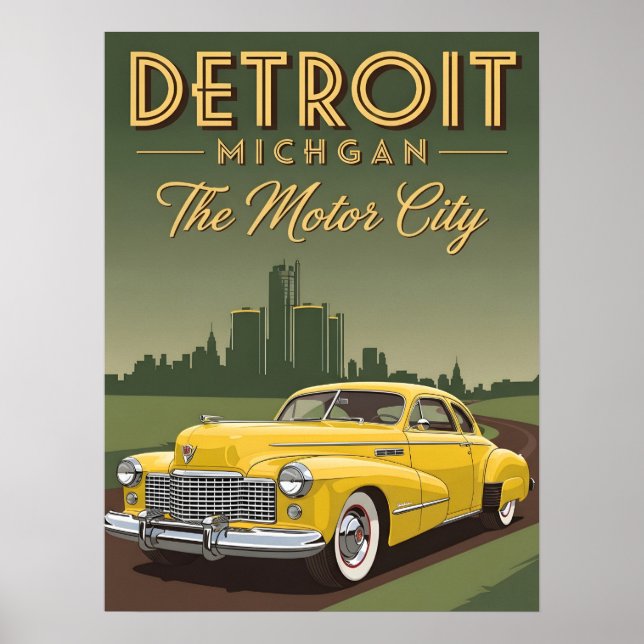 Poster Vintage Detroit Michigan the motor city (Frente)
