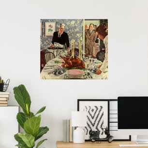 Poster Vintage Dia de Ação de Graças Janta Turquia com
