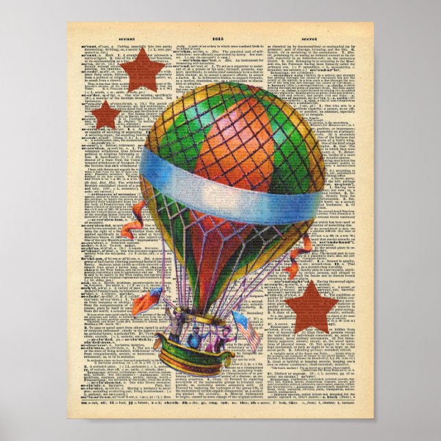 Pôster Vintage Dictionary Art Hot Air Balloon Circus (Frente)