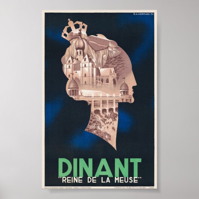Poster vintage Dinant Reine de la Meuse 1934 (Frente)